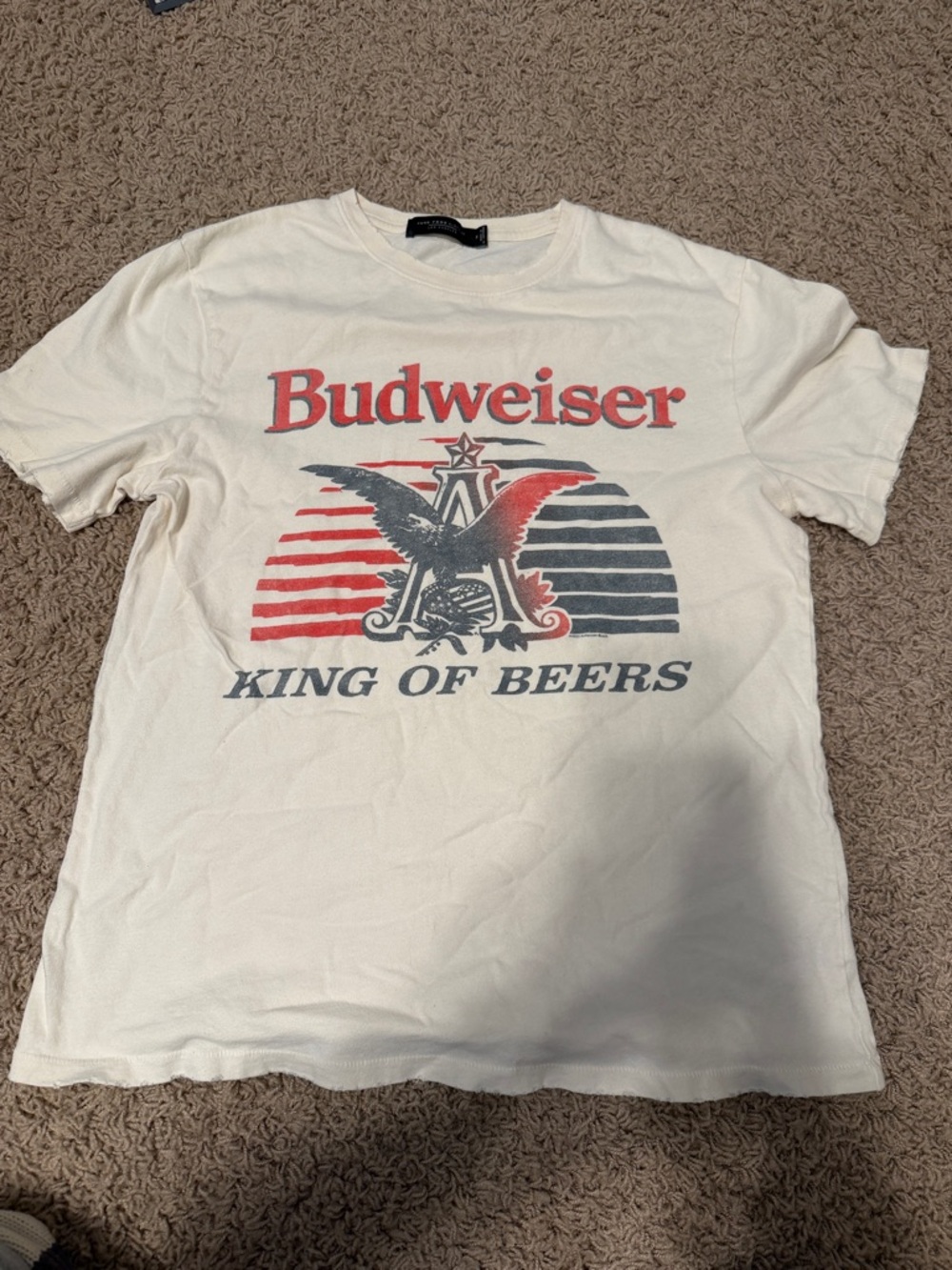 Budweiser Cream Short Sleeve Tee with Red and Black Logo